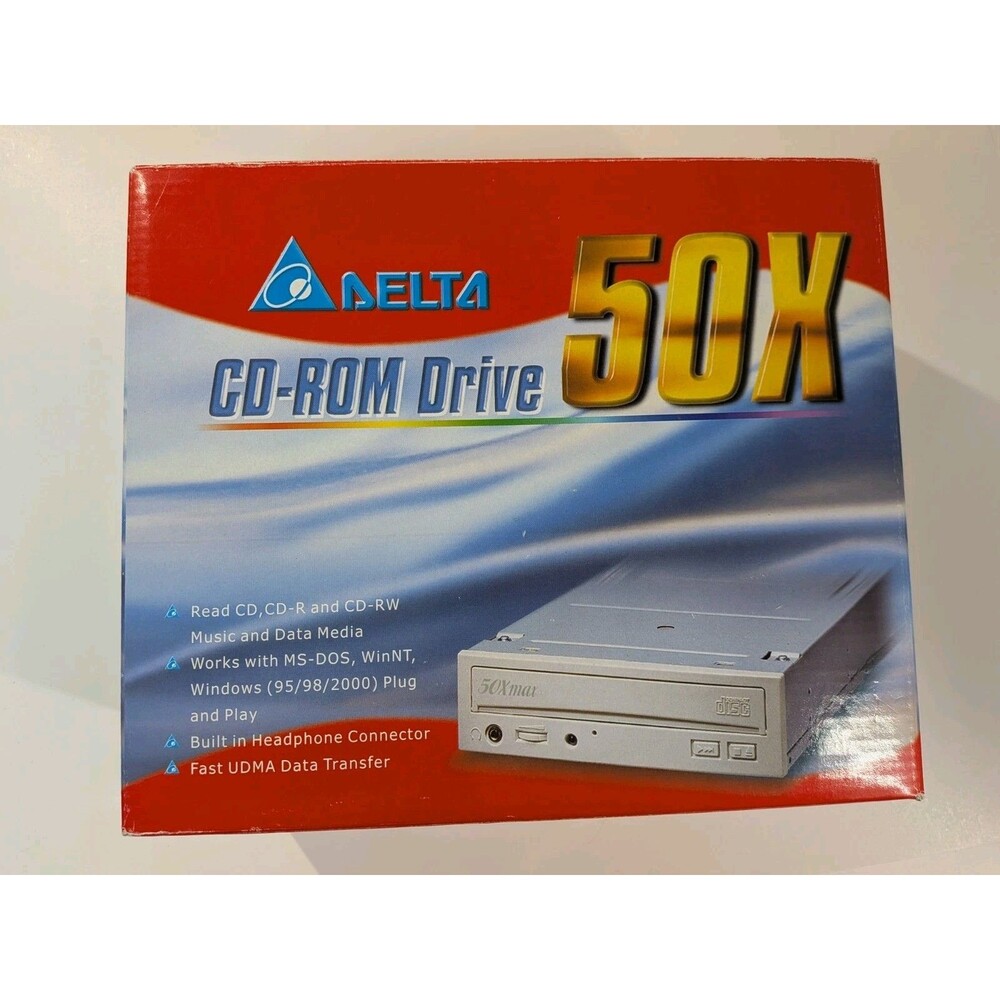 Vintage Delta 50X Max OIP-CD5000A IDE CD-ROM Drive Box Driver Disk Windows 98